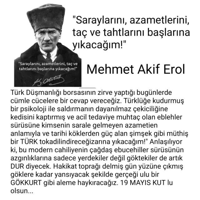Zafer Partisi İstanbul 2. Bölge Milletvekili Adayı Mehmet Akif Erol’dan 19 Mayıs Mesajı